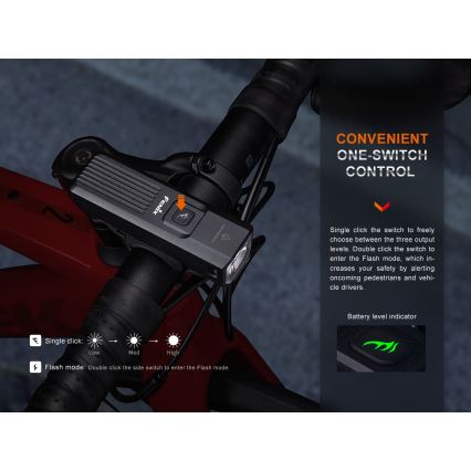 Fenix BC15R - LED Ściemnialna akumulatorowa lampa rowerowa LED/USB IP66 400 błyszcz. 31,5 h 2600 mAh