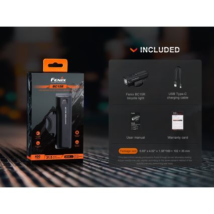 Fenix BC15R - LED Ściemnialna akumulatorowa lampa rowerowa LED/USB IP66 400 błyszcz. 31,5 h 2600 mAh