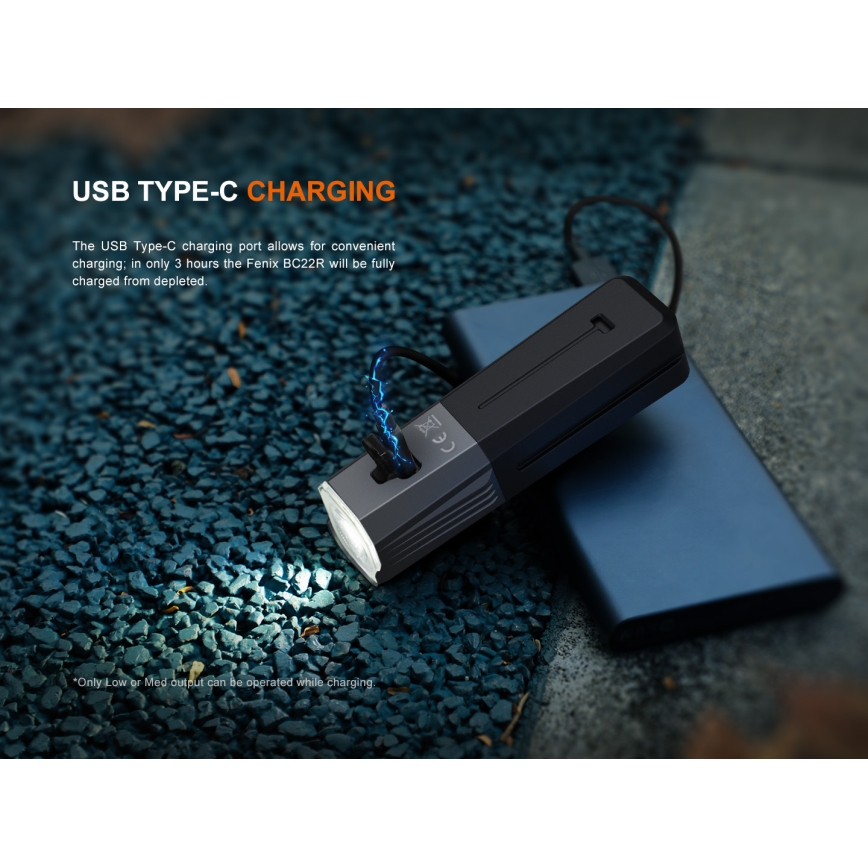 Fenix BC22R - Ładowalna, ściemnialna lampka rowerowa LED/USB 3400 mAh IP66 1400 lm 41 h czarna