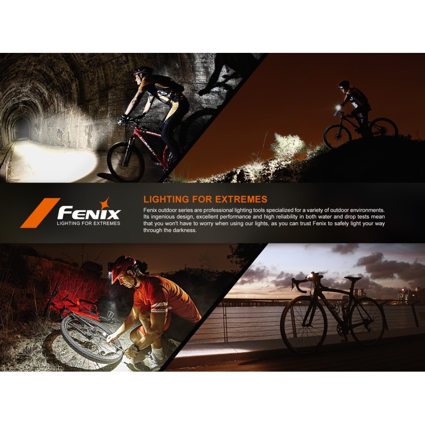 Fenix BC22R - Ładowalna, ściemnialna lampka rowerowa LED/USB 3400 mAh IP66 1400 lm 41 h czarna