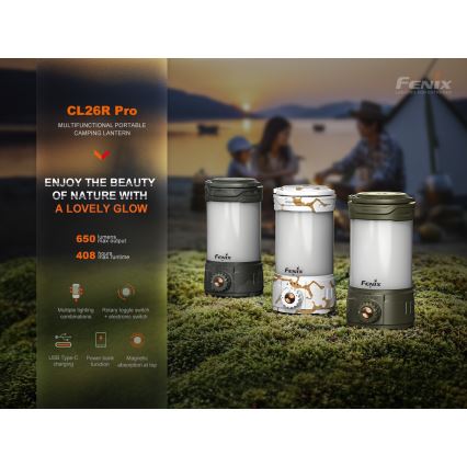 Fenix CL26RPROOLI - LED Ściemnialna przenośna akumulatorowa lampa LED/USB IP66 650 błyszcz. 408 h 5000 mAh zielony