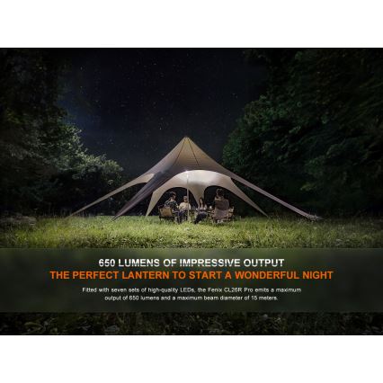 Fenix CL26RPROOLI - LED Ściemnialna przenośna akumulatorowa lampa LED/USB IP66 650 błyszcz. 408 h 5000 mAh zielony