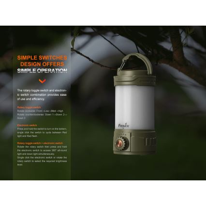Fenix CL26RPROOLI - LED Ściemnialna przenośna akumulatorowa lampa LED/USB IP66 650 błyszcz. 408 h 5000 mAh zielony