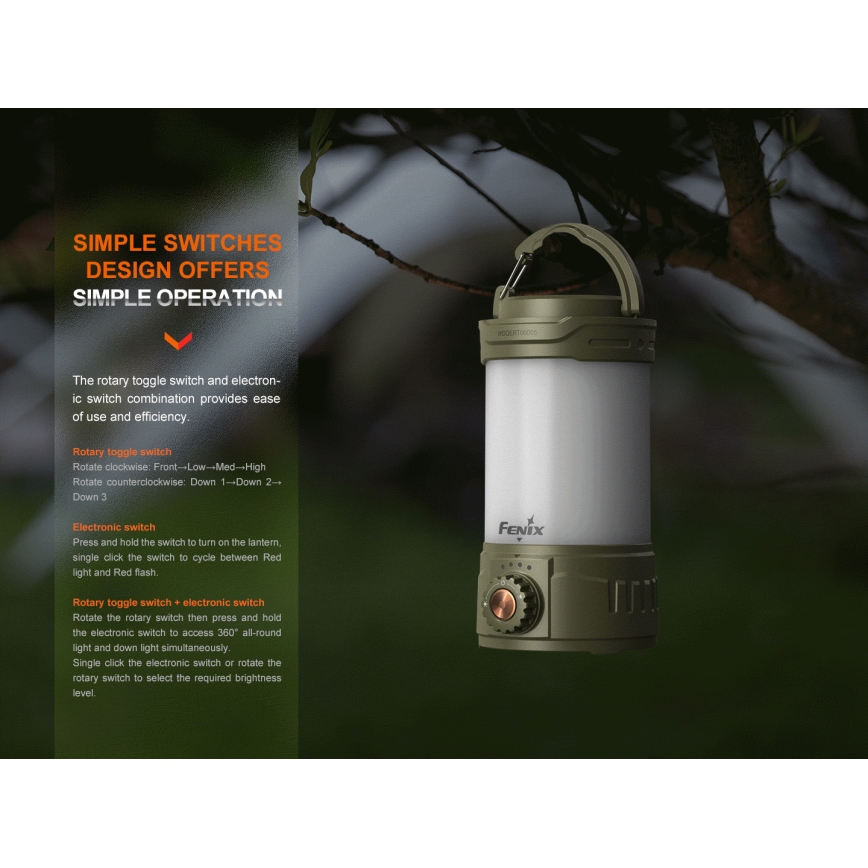Fenix CL26RPROOLI - LED Ściemnialna przenośna akumulatorowa lampa LED/USB IP66 650 błyszcz. 408 h 5000 mAh zielony