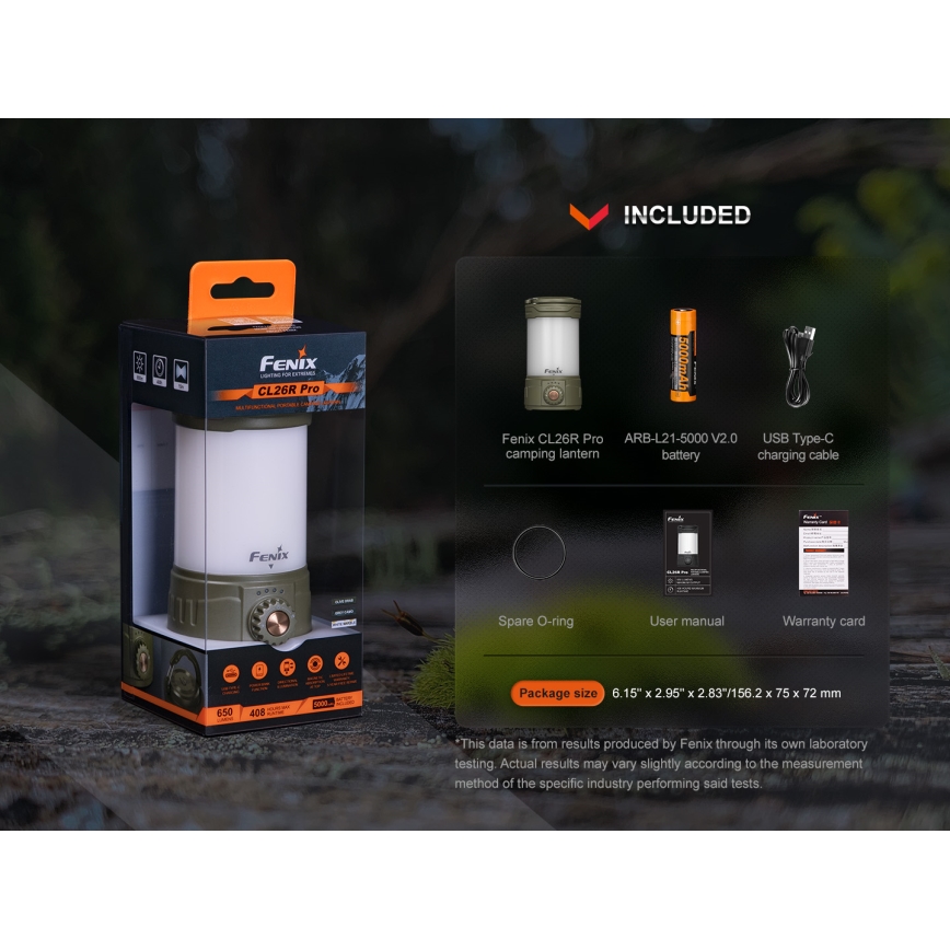 Fenix CL26RPROOLI - LED Ściemnialna przenośna akumulatorowa lampa LED/USB IP66 650 błyszcz. 408 h 5000 mAh zielony