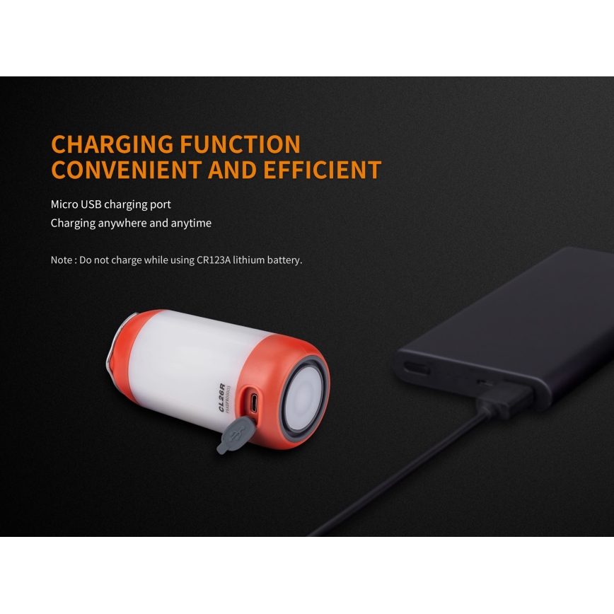 Fenix CL26RRED - LED Ściemnialna przenośna akumulatorowa lampa LED/USB/2xCR123A IP66 400 błyszcz. 400 h 2600 mAh pomarańczowy