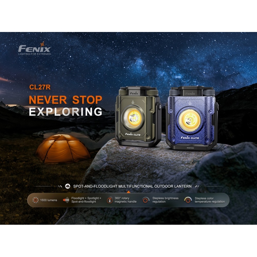 Fenix CL27RGRE - LED Ściemnialna lampa akumulatorowa LED/USB IP66 1600 lm 285 h