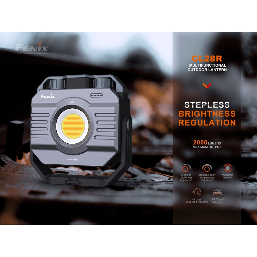 Fenix CL28R - LED Ściemnialny akumulatorowy reflektor z power bankiem LED/USB IP66 2000 błyszcz. 360 h 10000 mAh