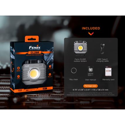 Fenix CL28R - LED Ściemnialny akumulatorowy reflektor z power bankiem LED/USB IP66 2000 błyszcz. 360 h 10000 mAh