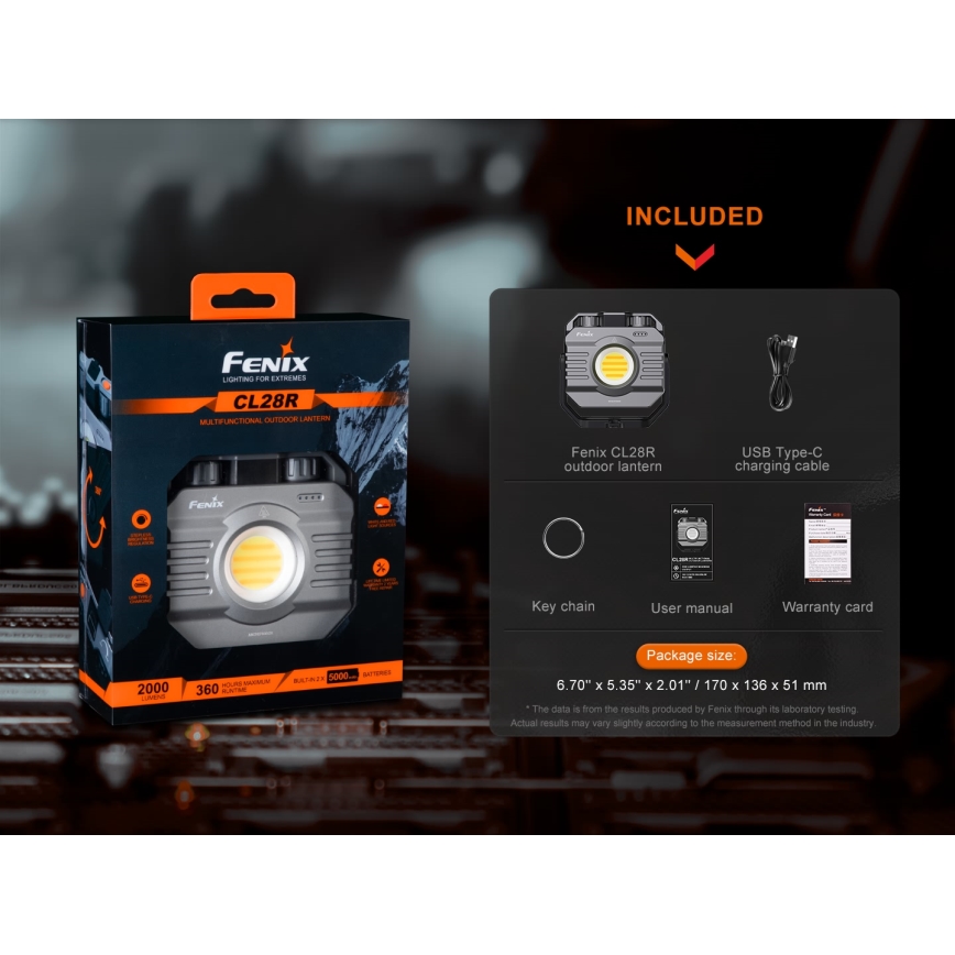 Fenix CL28R - LED Ściemnialny akumulatorowy reflektor z power bankiem LED/USB IP66 2000 błyszcz. 360 h 10000 mAh