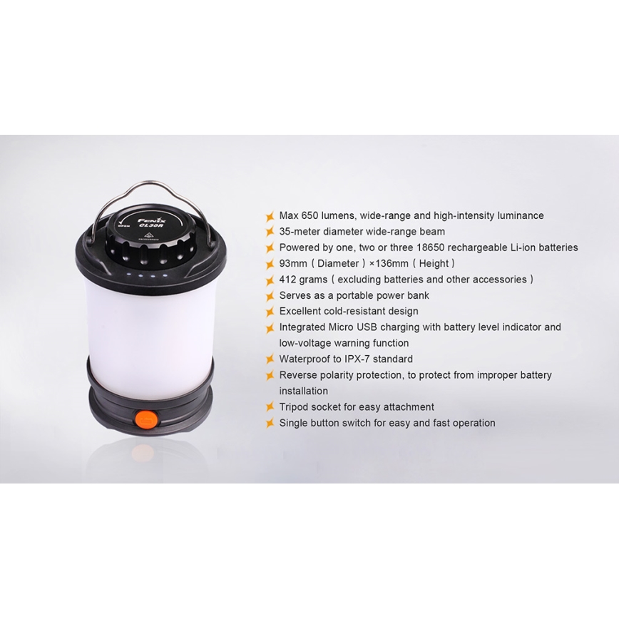 Fenix CL30R - Przenośna lampa akumulatorowa LED LED/USB/6xCR123A IPX7 650 lm 300 h 2600 mAh