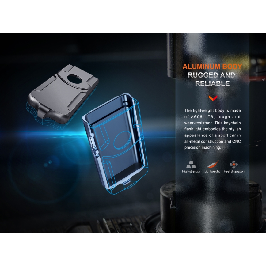 Fenix E03RV20GREY - LED Latarka akumulatorowa LED/USB IP66 500 błyszcz. 30 h 400 mAh
