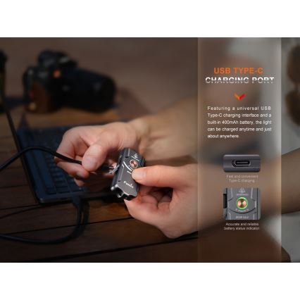 Fenix E03RV20GREY - LED Latarka akumulatorowa LED/USB IP66 500 błyszcz. 30 h 400 mAh