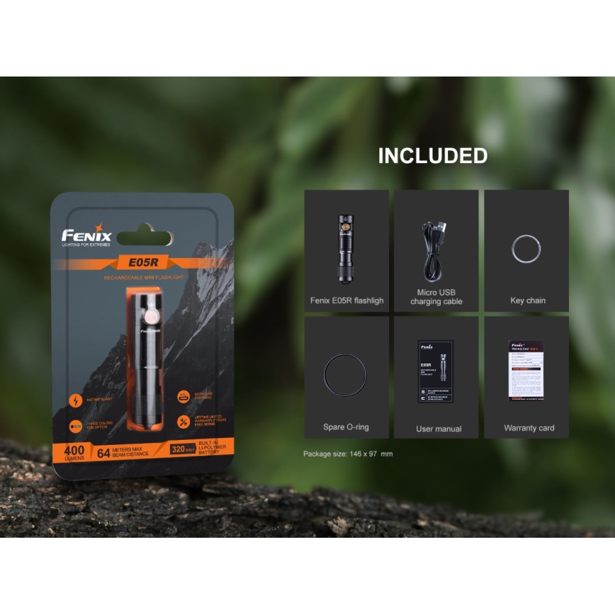 Fenix E05RBLC - LED Latarka akumulatorowa LED/USB IP68