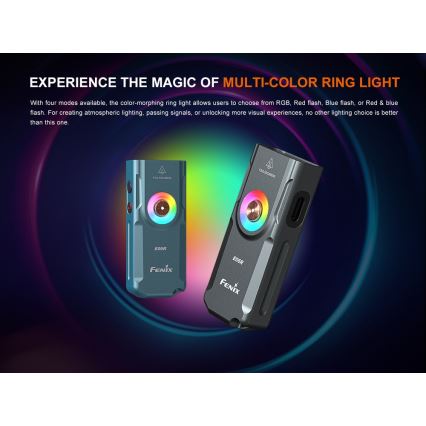 Fenix E06RGRY - LED Ściemnialna akumulatorowa latarka UV LED/USB IP66 700 błyszcz. 60 h 750 mAh szary