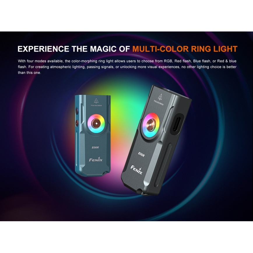Fenix E06RGRY - LED Ściemnialna akumulatorowa latarka UV LED/USB IP66 700 błyszcz. 60 h 750 mAh szary