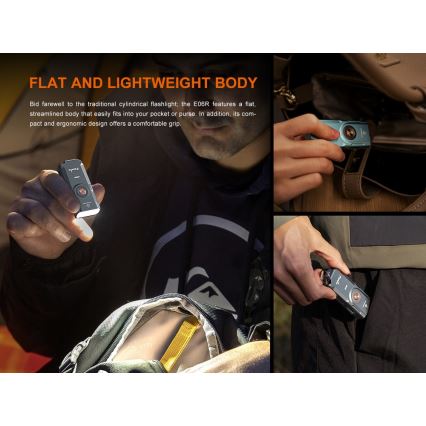 Fenix E06RGRY - LED Ściemnialna akumulatorowa latarka UV LED/USB IP66 700 błyszcz. 60 h 750 mAh szary