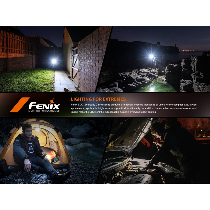 Fenix E06RGRY - LED Ściemnialna akumulatorowa latarka UV LED/USB IP66 700 błyszcz. 60 h 750 mAh szary