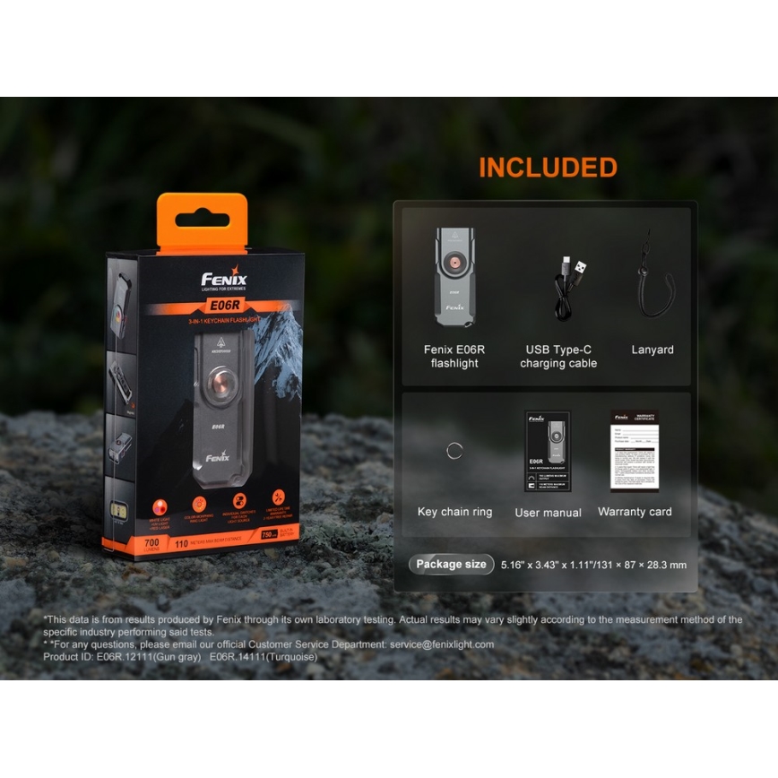 Fenix E06RGRY - LED Ściemnialna akumulatorowa latarka UV LED/USB IP66 700 błyszcz. 60 h 750 mAh szary
