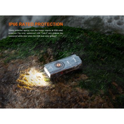 Fenix E06RTKS - LED Ściemnialna latarka akumulatorowa UV LED/USB IP66 700 lm 60 h 750 mAh turkusowa