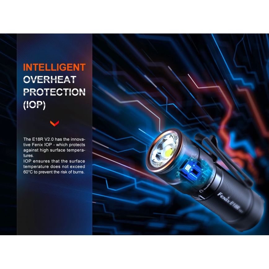Fenix E18RV20800 - Ściemnialna ładowalna latarka LED/USB/1xCR123A 800 mAh IP68 1200 lm 200 h czarna