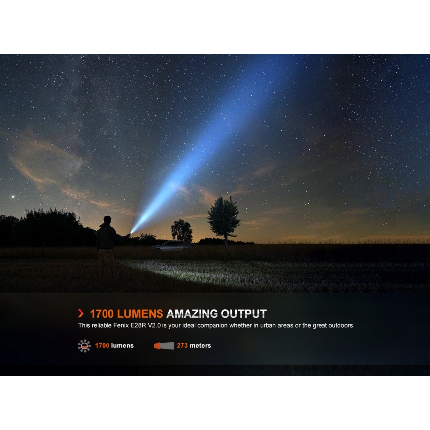 Fenix E28RV20 - LED Ściemnialna akumulatorowa latarka LED/USB/2xCR123A IP68 1700 błyszcz. 260 h 3400 mAh