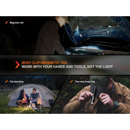 Fenix E28RV20 - LED Ściemnialna akumulatorowa latarka LED/USB/2xCR123A IP68 1700 błyszcz. 260 h 3400 mAh
