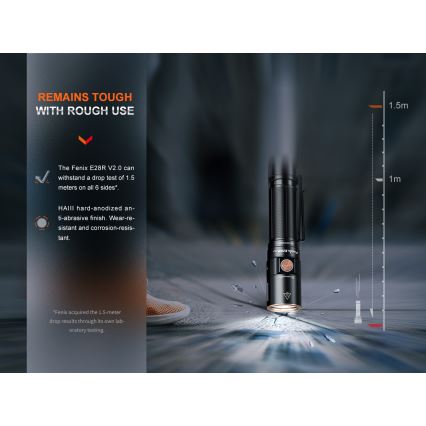 Fenix E28RV20 - LED Ściemnialna akumulatorowa latarka LED/USB/2xCR123A IP68 1700 błyszcz. 260 h 3400 mAh