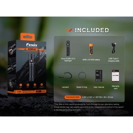 Fenix E28RV20 - LED Ściemnialna akumulatorowa latarka LED/USB/2xCR123A IP68 1700 błyszcz. 260 h 3400 mAh