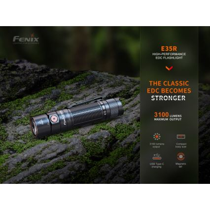 Fenix E35RSETAODS - LED Ściemn. akumul. latarka LED/USB IP68 3100 lm 69 h 5000 mAh + dyfuzor 26,5mm