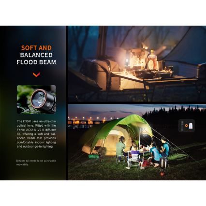 Fenix E35RSETAODS - LED Ściemn. akumul. latarka LED/USB IP68 3100 lm 69 h 5000 mAh + dyfuzor 26,5mm