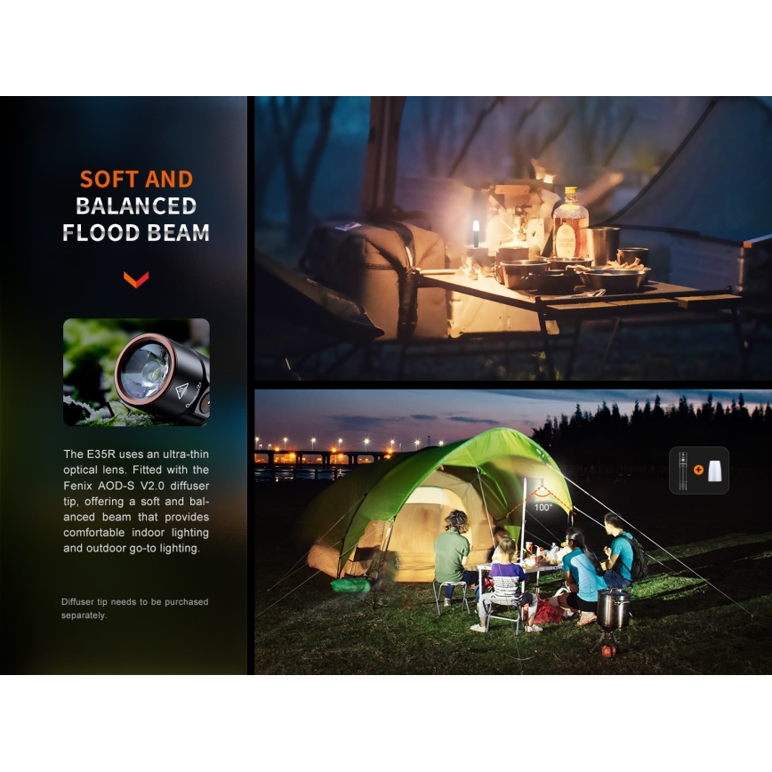 Fenix E35RSETAODS - LED Ściemn. akumul. latarka LED/USB IP68 3100 lm 69 h 5000 mAh + dyfuzor 26,5mm