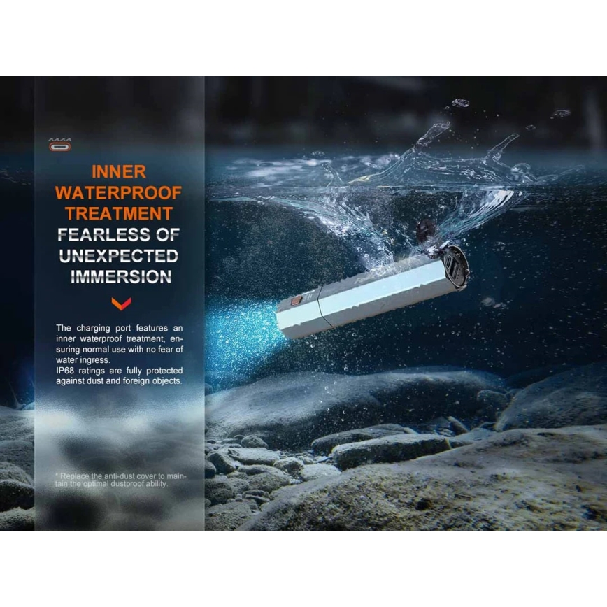 Fenix ECPBLCK - LED Latarka akumulatorowa z power bankiem USB IP68 1600 błyszcz. 504 h 5000 mAh czarny