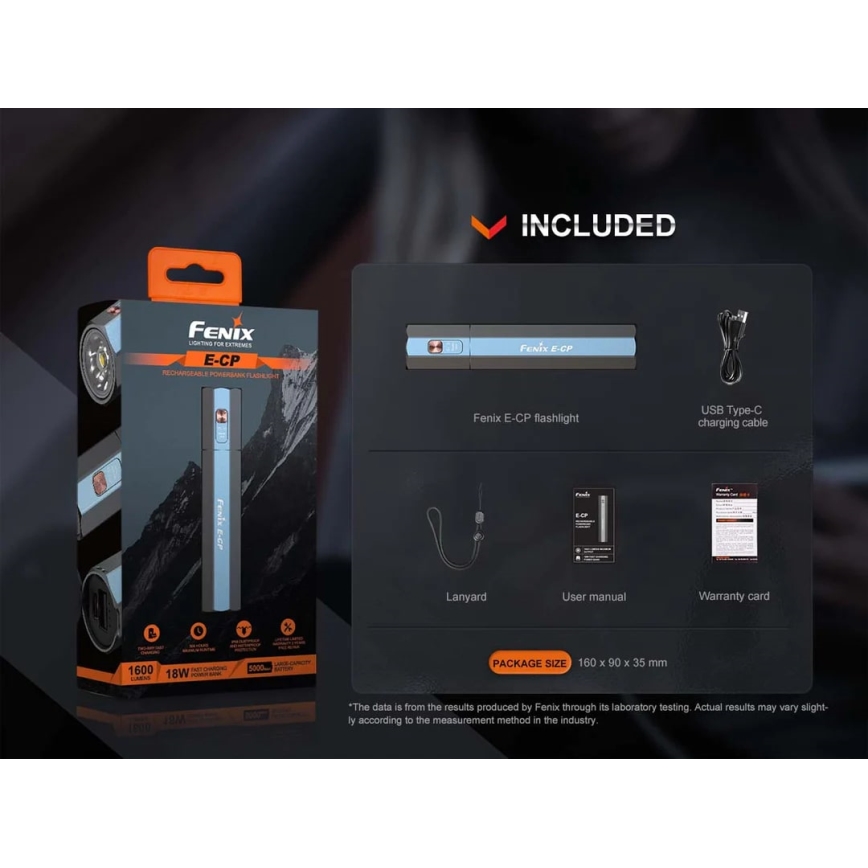 Fenix ECPBLCK - LED Latarka akumulatorowa z power bankiem USB IP68 1600 błyszcz. 504 h 5000 mAh czarny