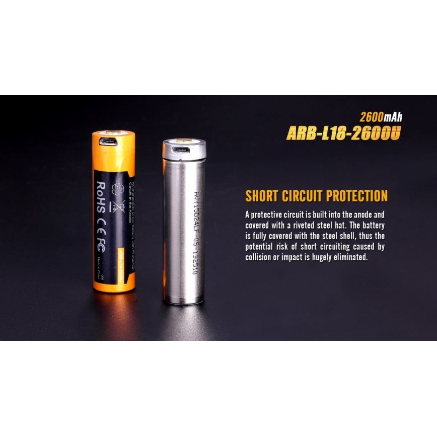 Fenix FE18650LI26USB - 1 szt. Akumulator ładowalny USB, 3,6 V, 2600 mAh