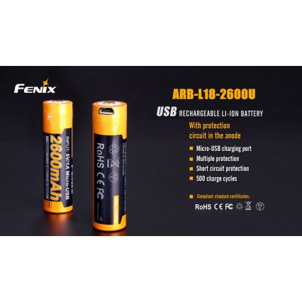 Fenix FE18650LI26USB - 1 szt. Akumulator ładowalny USB, 3,6 V, 2600 mAh