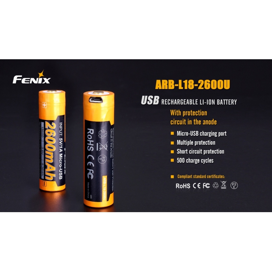 Fenix FE18650LI26USB - 1 szt. Akumulator ładowalny USB, 3,6 V, 2600 mAh