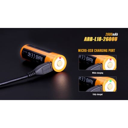 Fenix FE18650LI26USB - 1 szt. Akumulator ładowalny USB, 3,6 V, 2600 mAh