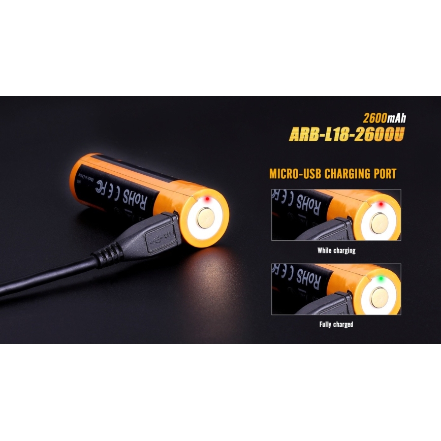 Fenix FE18650LI26USB - 1 szt. Akumulator ładowalny USB, 3,6 V, 2600 mAh