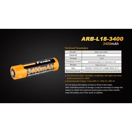 Fenix FE18650LI34 - 1 szt. Akumulator ładowalny 18650/3,6 V 3400 mAh