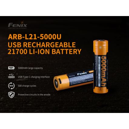 Fenix FE21700USB - 1 szt. Akumulator ładowalny USB 3,6 V 5000 mAh