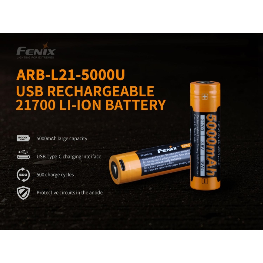 Fenix FE21700USB - 1 szt. Akumulator ładowalny USB 3,6 V 5000 mAh