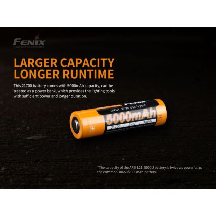 Fenix FE21700USB - 1 szt. Akumulator ładowalny USB 3,6 V 5000 mAh