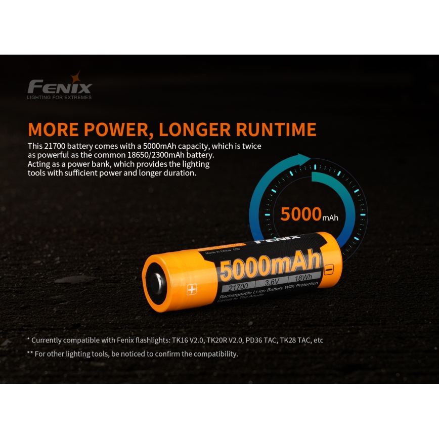 Fenix FE21700V20 - 1 szt. Akumulator ładowalny 21700/3,6V 5000 mAh