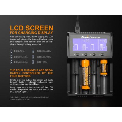Fenix FENAREA4 - Ładowarka baterii 4xLi-ion/AAA/AA/C 5V