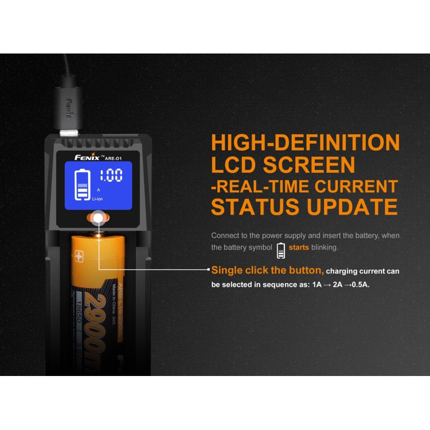 Fenix FENARED1 - Ładowarka baterii 1xLi-ion/AAA/AA/C 5V