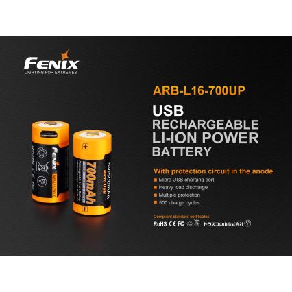 Fenix FERCR123ALIIONUP - 1 szt. Akumulator ładowalny USB/3,6 V 700 mAh