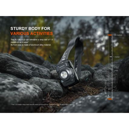 Fenix HL12RV20BLC - ściemnialna, ładowalna czołówka LED/USB, 950 mAh, IP66, 500 lm, 112 h, czarna