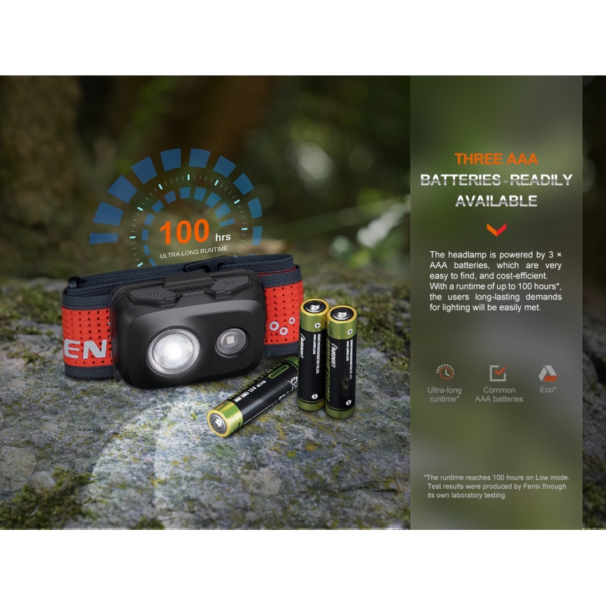Fenix HL16V2BLK - LED Czołówka LED/3xAAA IP66 450 lm 200 h czarna/pomarańczowa