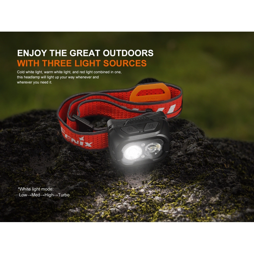 Fenix HL18RTV20BLC - LED Ściemnialna ładowalna czołówka LED/USB IP66 800 lm 160 h czarny/pomarańczowy